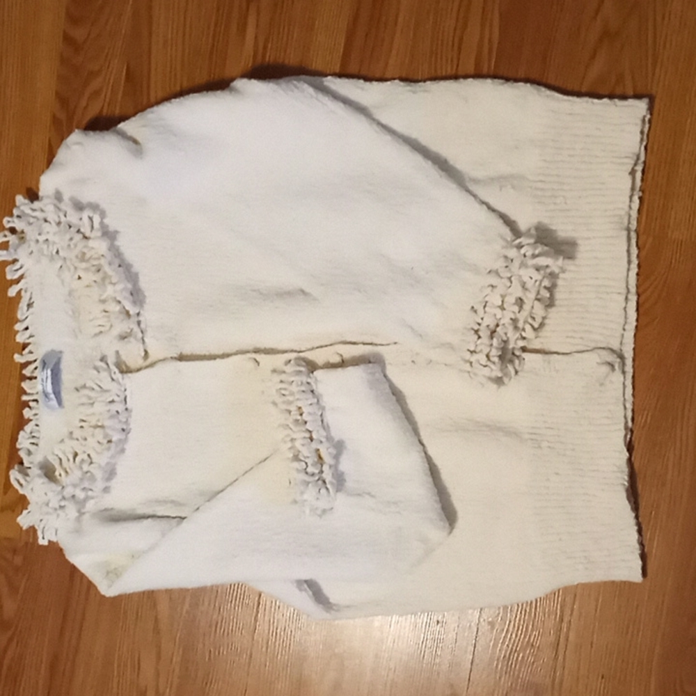 Coldwater Creek cream long sleeve cardigan button sweater. Fringed collar sz XL